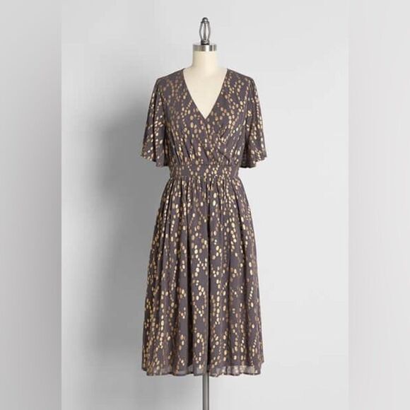ModCloth Golden Dot Bubbly Feelings Midi Dress - Picture 1 of 10